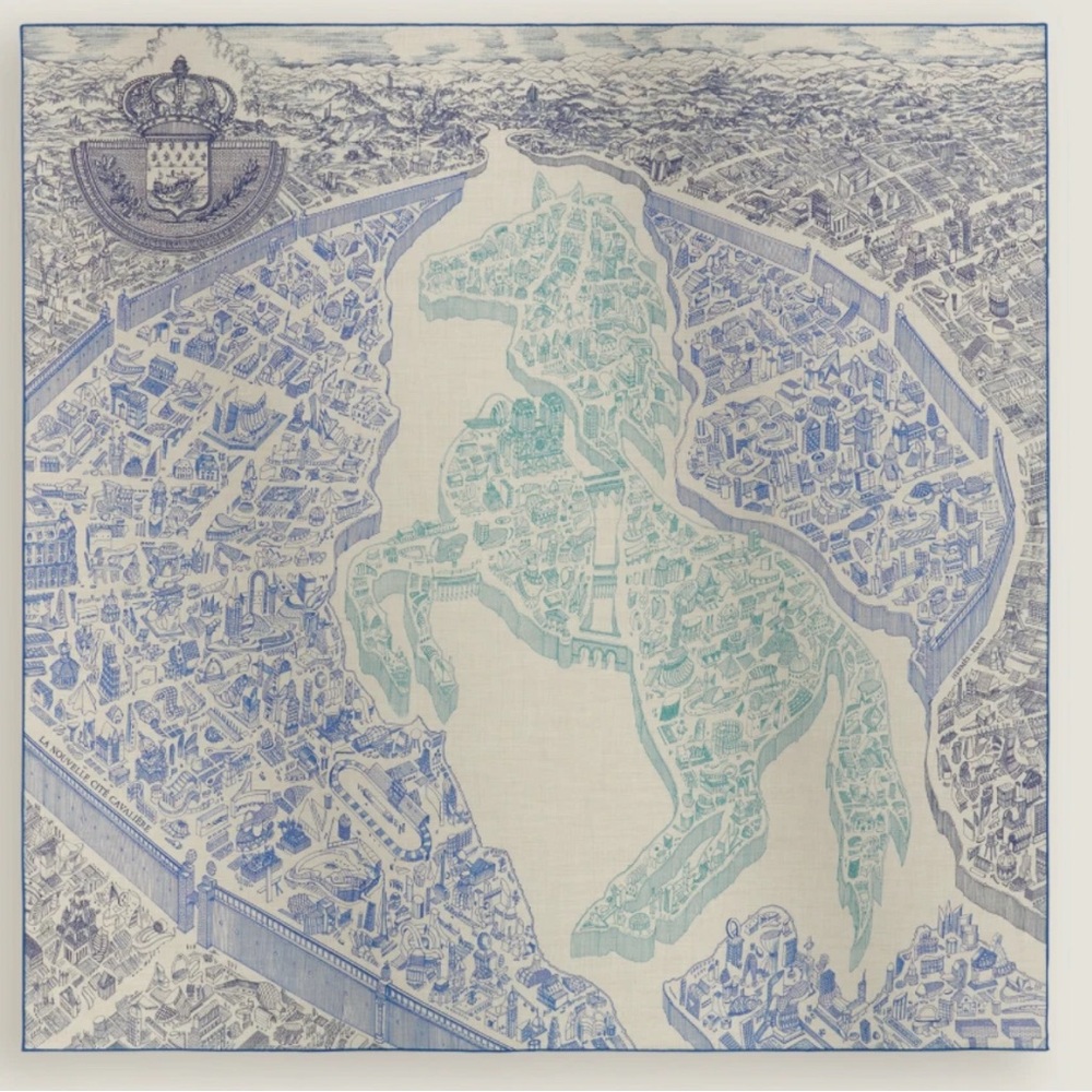 NEW in Box HERMÈS LA NOUVELLE CITE CAVALIERE SHAWL 140 Scarf w/Receipt